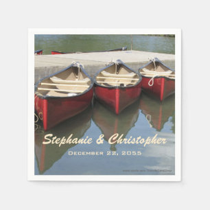 Red Canoes Wedding Name and Date Paper Napkin