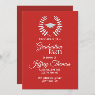 Red Cap and Leaves Grad Invitation 5" x 7"