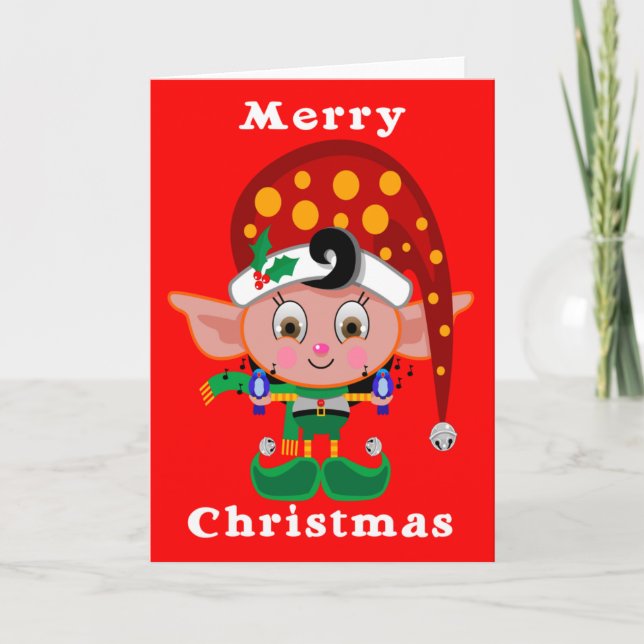 Red Cap Elf Holiday Card (Front)