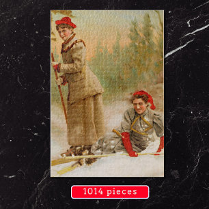 red cap women on a ski tour jigsaw puzzle