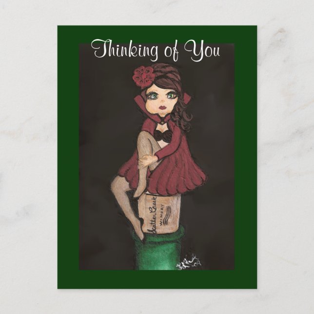Red Caped Quantum Cutie is Thinking of You Postcard (Front)