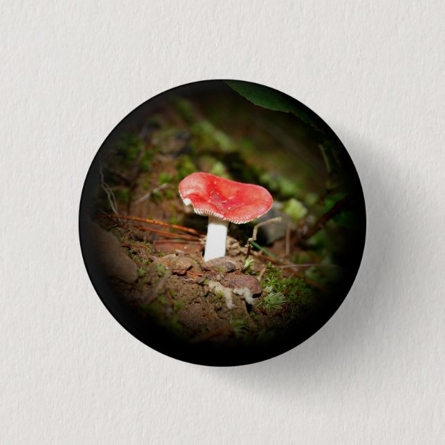 Red Capped Russula Mushroom 1 Inch Round Button (Front)