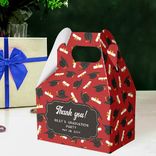 Red Caps & Diplomas Pattern Graduation Thank You Favor Box