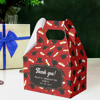Red Caps & Diplomas Pattern Graduation Thank You Favor Box
