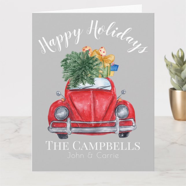 Red Car and Christmas Tree Customizable Card (Small Plant)