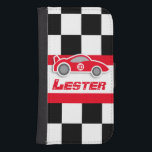 Red car auto sport name and number boys flap case<br><div class="desc">Original graphic auto sport flap case for big and little motor boys. Perfect for budding auto Grand Prix, and other young motor sport fans and petrol heads. This uniquely designed case features graphic chequered flag and red sports car. Customize with your name special number or age. Example reads Lester 10....</div>