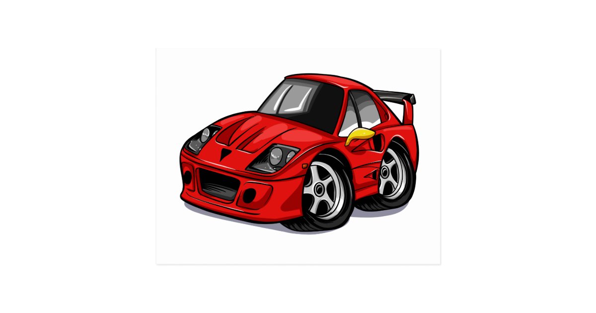 Red car cartoon cars for kids little cars postcard