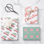 Red Car Christmas Tree Candy Pattern Holiday Wrapping Paper Sheet<br><div class="desc">This cute christmas holiday wrapping paper features a set of 3 different designs of wrapping papers. 1. a white background with patterns of a red car and a christmas tree on top. 2. a white background with word "merry christmas" in red letterings. 3. a mint green background with patterns of...</div>