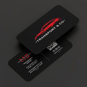 Red Car Driver Auto care Transport Modern Black Business Card