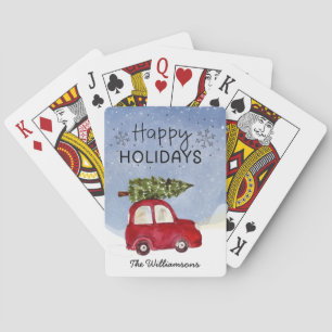 Red Car Happy Holidays Personalized Playing Cards
