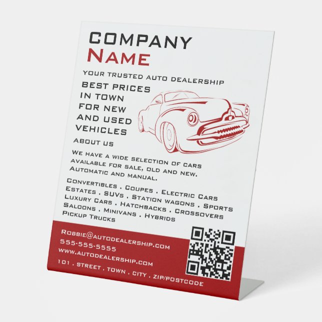 Red Car Logo, Auto Dealership Advertising Pedestal Sign (Front)