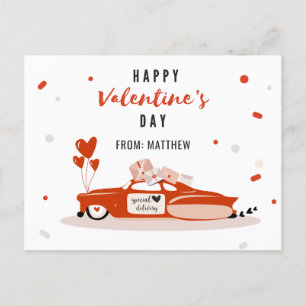 Red Car Valentines Day Card Kids Heart Balloons