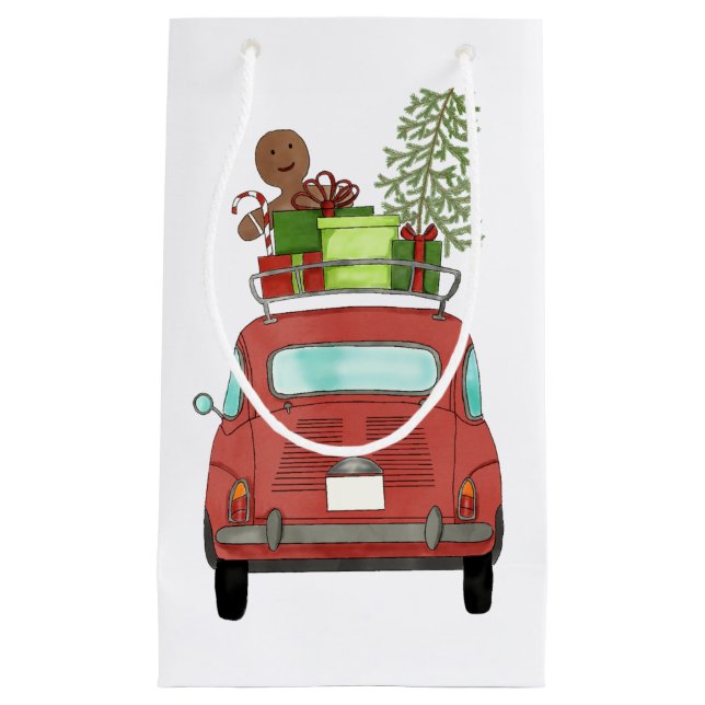 Red car with Christmas gifts Small Gift Bag (Front)