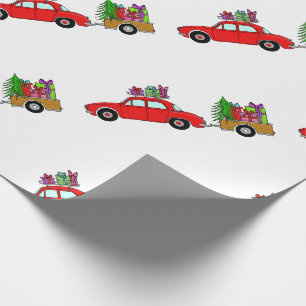 Red Car with Christmas Gifts Wrapping Paper
