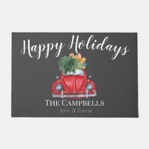 Red Car with Christmas Tree Customizable Doormat
