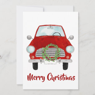 Red Car with Christmas wreath Holiday Card