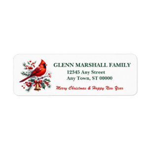 Red Cardinal and Bell Christmas Return Address
