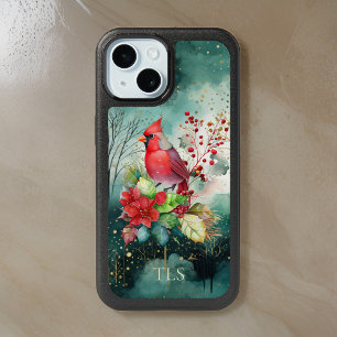 Red Cardinal and Berries in the Forest - Monogram  iPhone 15 Case