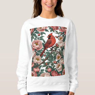 Red Cardinal and Peonies Garden Sweatshirt