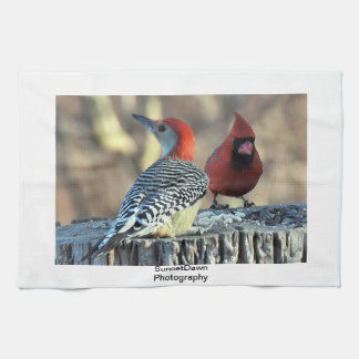 Red Cardinal and Red-Bellied Woodpecker Kitchen Towel