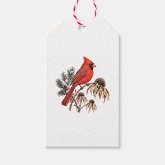 Red Cardinal and Snowy Seed Heads Gift Tags
