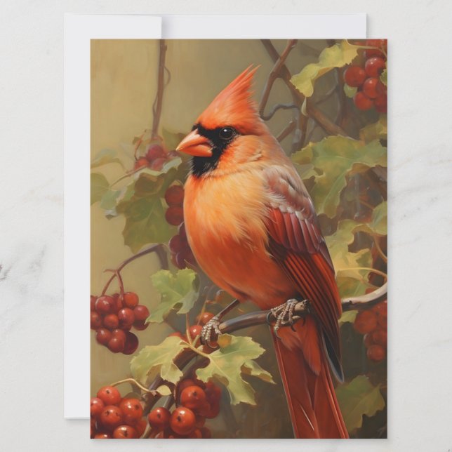 Red Cardinal and Wild Forest Berries  Card (Front)