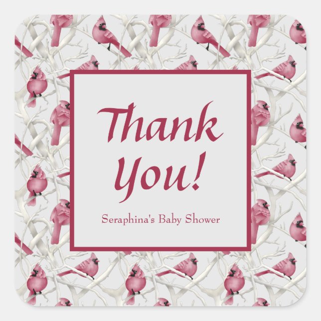 Red Cardinal Baby Shower Thank You Square Sticker (Front)