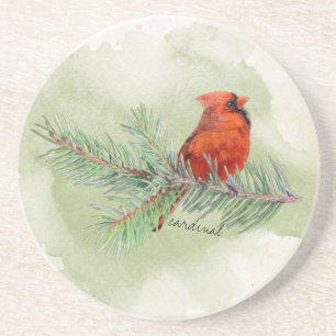 Red Cardinal Beautiful Rustic Watercolor Coaster