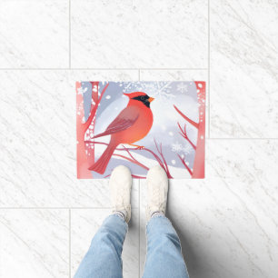 Red Cardinal   Beautiful Watercolor Painting Doormat