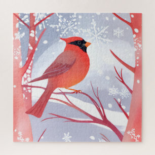 Red Cardinal Beautiful Watercolor Painting Jigsaw Puzzle