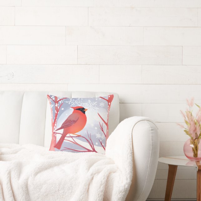 Red Cardinal | Beautiful Watercolor Painting Throw Pillow (Couch)