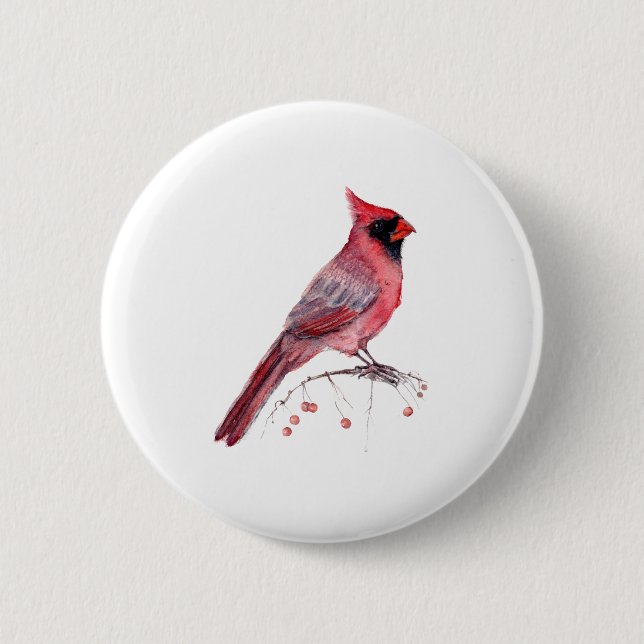 Red Cardinal Bird 2 Inch Round Button (Front)