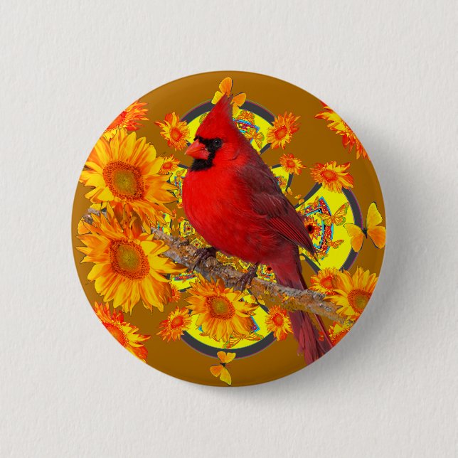 red cardinal bird 2 inch round button (Front)