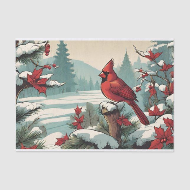 Red Cardinal Bird and Red Wild Berries  Tissue Paper (Front)