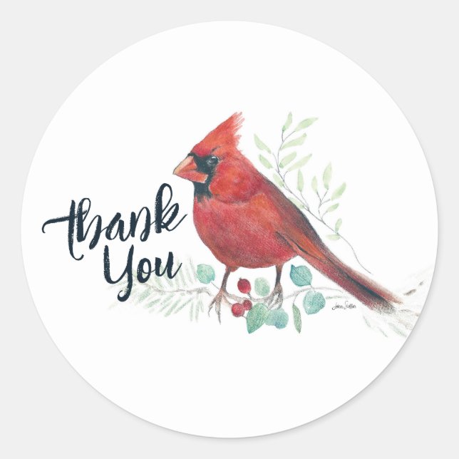 Red Cardinal Bird Art Classic Round Sticker (Front)