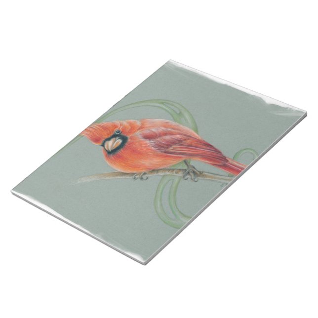 Red Cardinal Bird Art Drawing Notepad (Angled)
