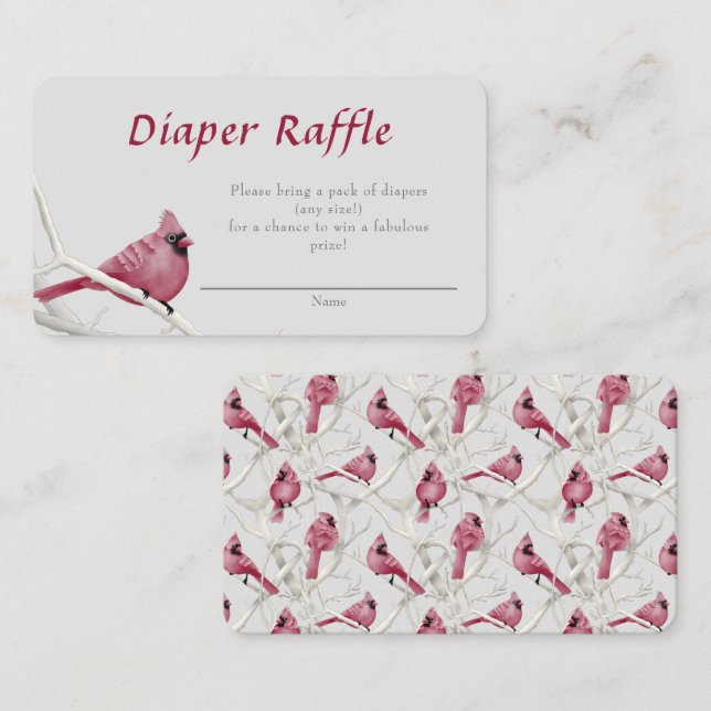 Red Cardinal Bird Baby Shower Diaper Raffle Enclosure Card (Front/Back)
