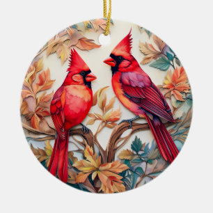 Red Cardinal Bird Christmas Personalized  Ceramic Ornament