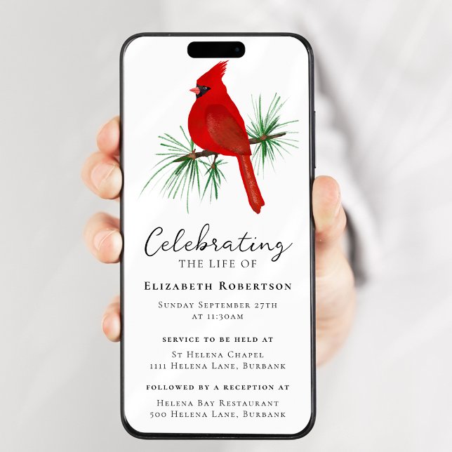 Red Cardinal Bird Funeral Digital Evite Invitation (Creator Uploaded)