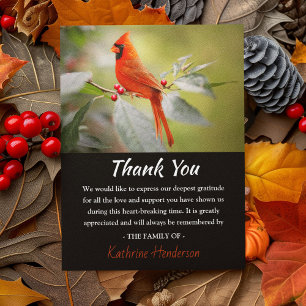 Red Cardinal Bird Funeral Photo Thank You Card