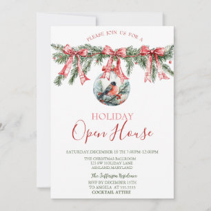 Red Cardinal Bird Holly Berry  Branch Christmas Invitation