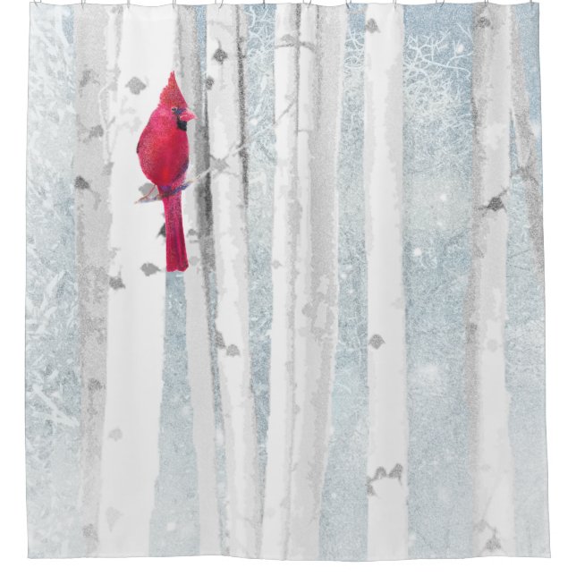 Red Cardinal Bird in beautiful snowy Birch Tree (Front)