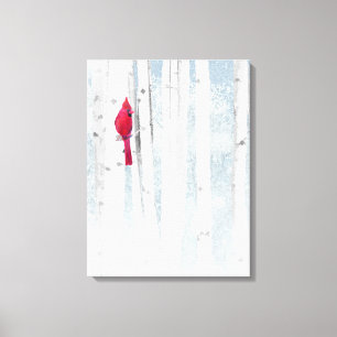 Red Cardinal Bird in beautiful snowy Birch Tree Canvas Print