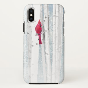 Red Cardinal Bird in beautiful snowy Birch Tree iPhone X Case