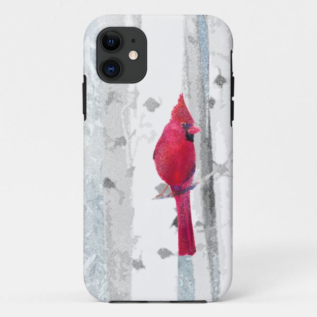 Red Cardinal Bird in beautiful snowy Birch Tree Case-Mate iPhone Case (Back)