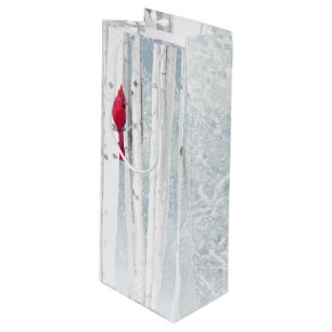 Red Cardinal Bird in beautiful snowy Birch Tree Wine Gift Bag