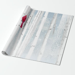 Red Cardinal Bird in beautiful snowy Birch Tree Wrapping Paper