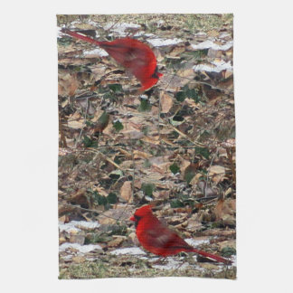 Red Cardinal Bird in Leaves Kitchen Towel