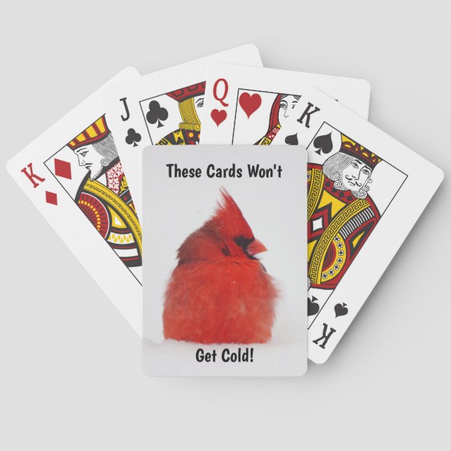 Red Cardinal Bird in Snow Fun mignon Cartes de jeu (dos)