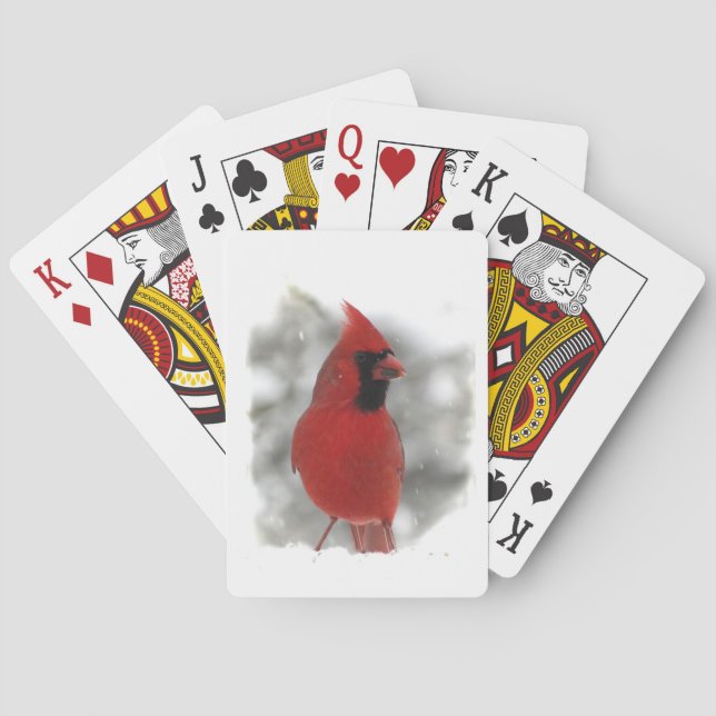 Red Cardinal Bird in Snowstorm Playing Cards (Back)
